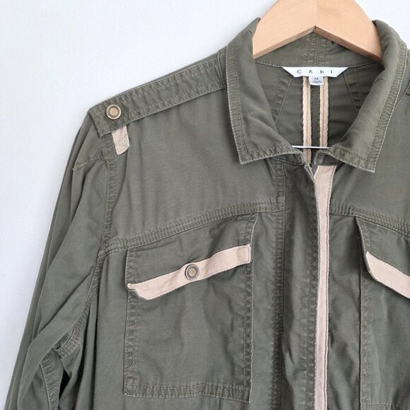Cabi Military Utility Anorak Safari Jacket Contrast Trim Olive Green - Picture 3 of 8